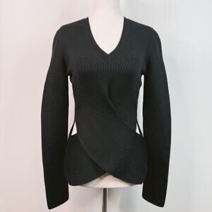 Roberto Cavalli Black Wool Blend Sweater Cut Out Waist Rib Knit IT 42 US 6 Sexy
